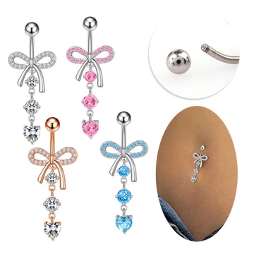 DAIIIBABYYY  -  Stainless Steel Belly Button Rings Crystal Bowknot Piercing Navel Heart Navel Piercing Belly Button Piercing Sexy Body Jewelry